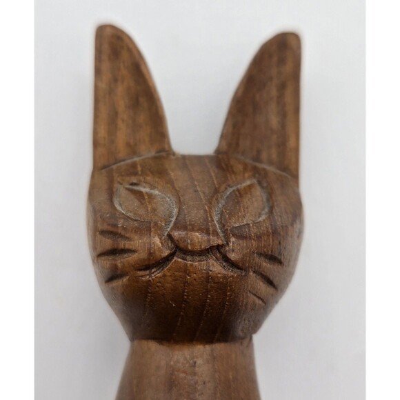 Vintage Mid Century Modern Hand Carved Teak Wood Siamese Cat Sculpture - Picture 7 of 9
